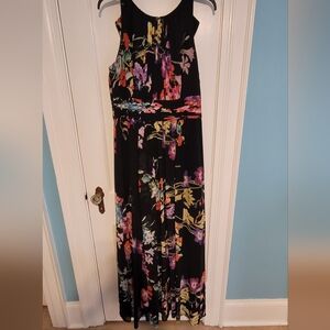 Lauren By Ralph Lauren Black Floral Formal Evening Maxi Dress Wedding Guest Sz12